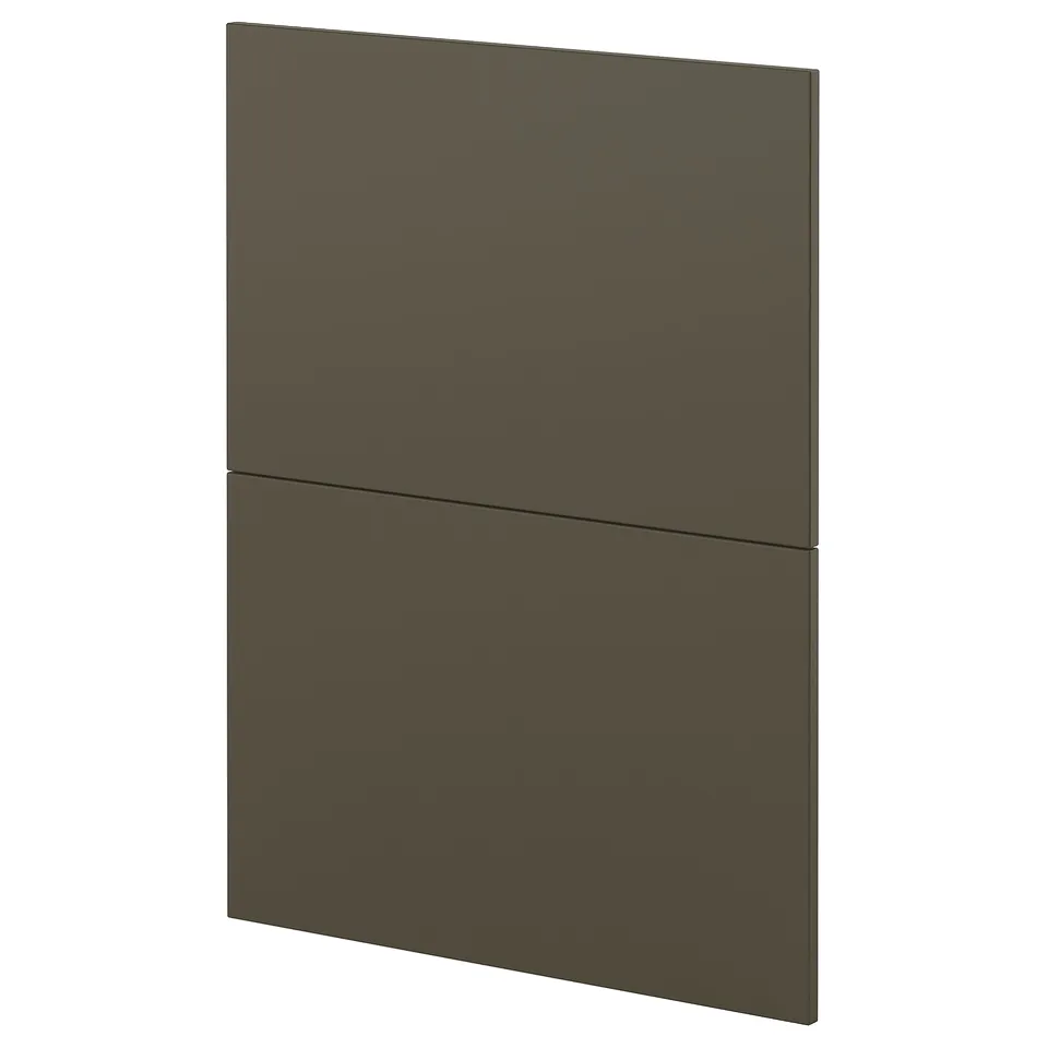 Dark brown kitchen cabinet door with modern design & flat surface.