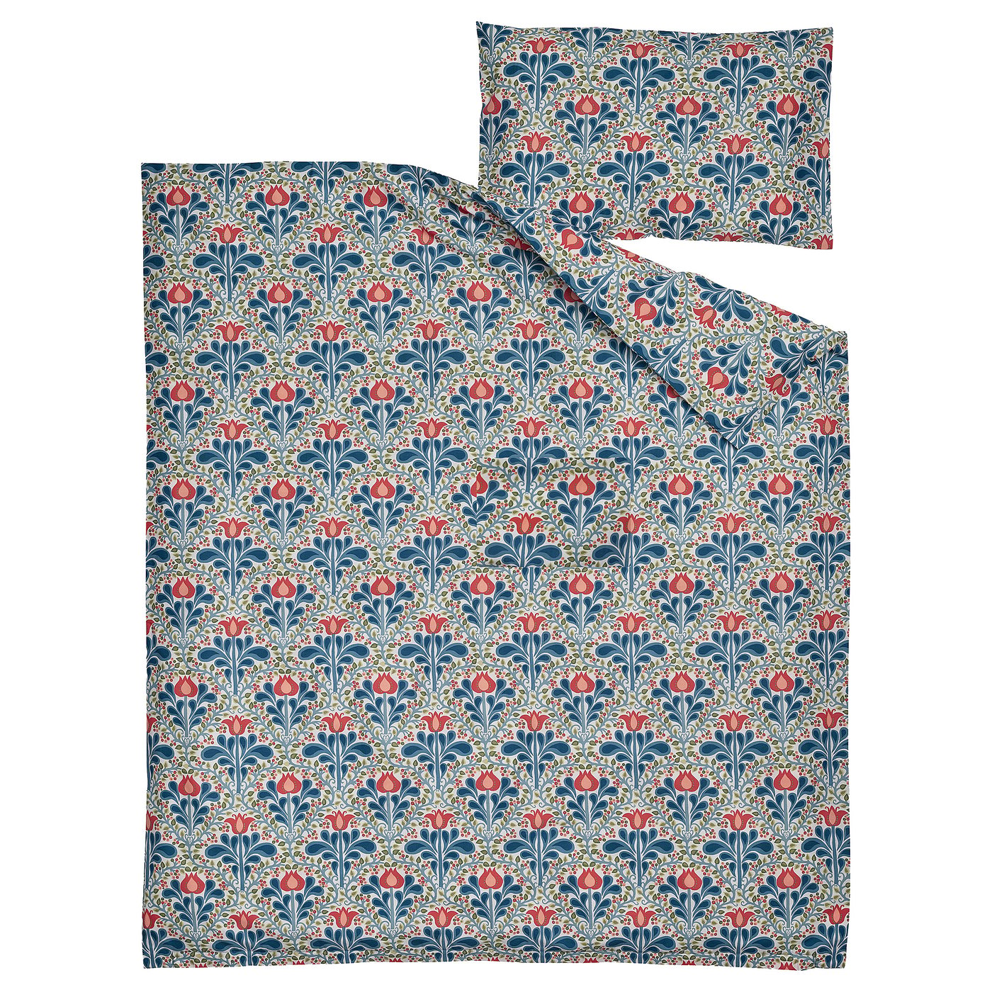 SÄTERVIDE Duvet cover 1 pillowcase for cot, white blue/floral pattern, 110x125/35x55 cm