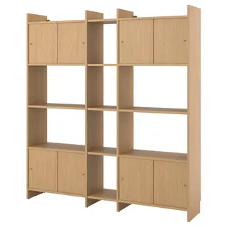 LÅDMAKARE storage combination w sliding doors, with 7 shelves/oak effect, 198x35x212 cm