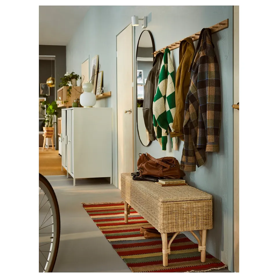 TOLKNING Bench with storage, handmade rattan, 120 cm