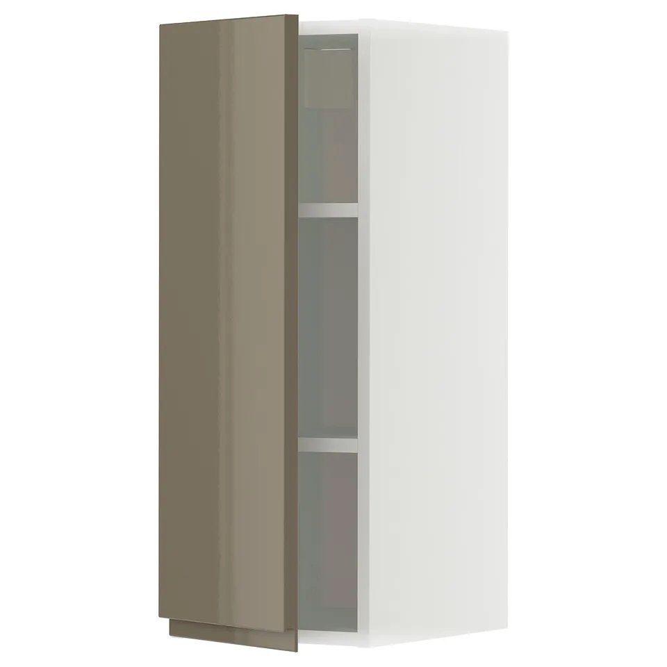 Modern, dark grey-brown cabinet with glass door, sleek design, metallic handles.