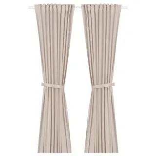 LENDA curtains with tie-backs, 1 pair, light pink/with heading tape, Width 140 x Length 280 cm