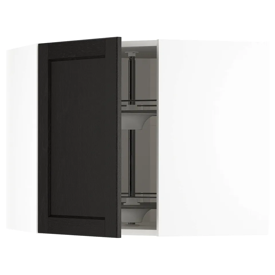 Black stained ash cabinet with bevelled edges, adjustable shelf, corner carousel.