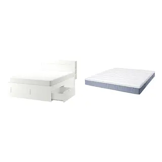 BRIMNES/VALLBERGET Bed with 21cm thick mattress, coir, pocket sprung, super firm