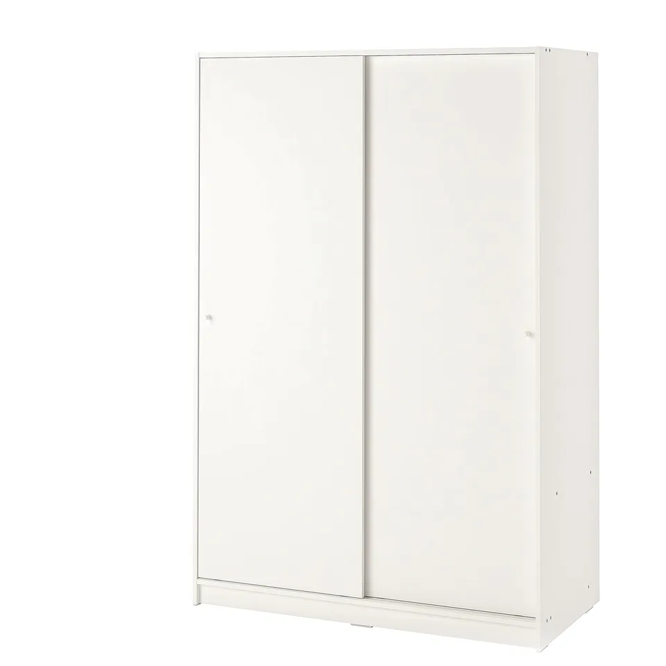 A white KLEPPSTAD wardrobe. Its rectangular with sliding doors, ideal for storage.