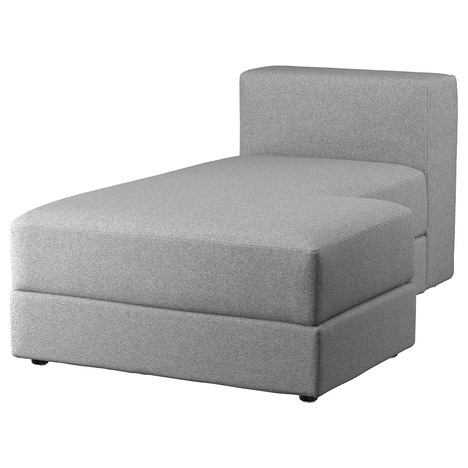 Grey JÄTTEBO chaise lounge; soft, modular sofa with right-side storage, comfortable and stylish.