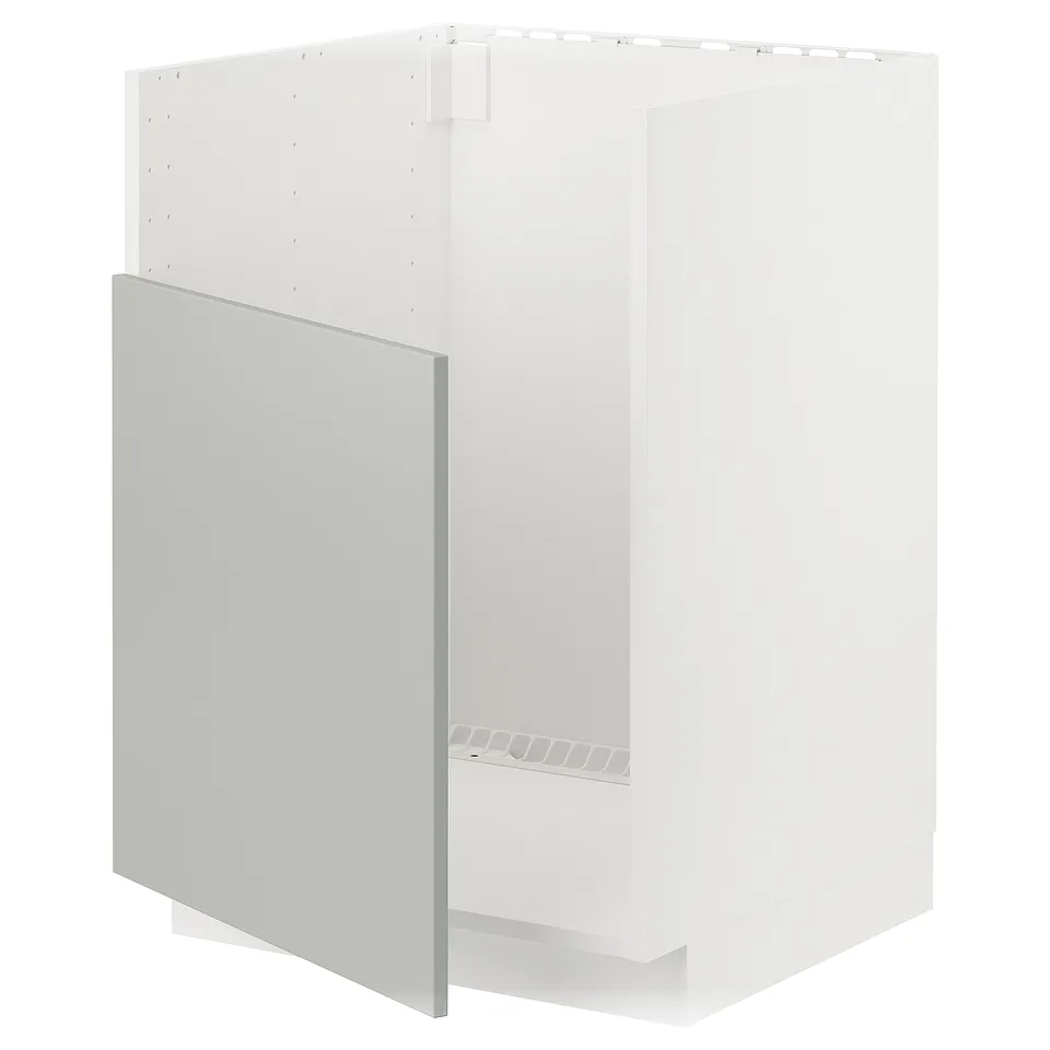 METOD cabinet, light grey, modern, white interior, minimalist design.