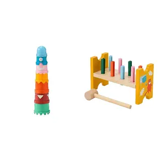 UPPSTÅ set: building beakers + toy hammering block