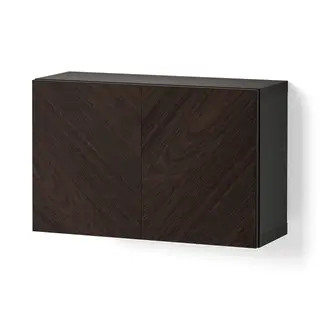 BESTÅ wall-mounted cabinet combination, black-brown Hedeviken/dark brown stained oak veneer, 60x22x38 cm