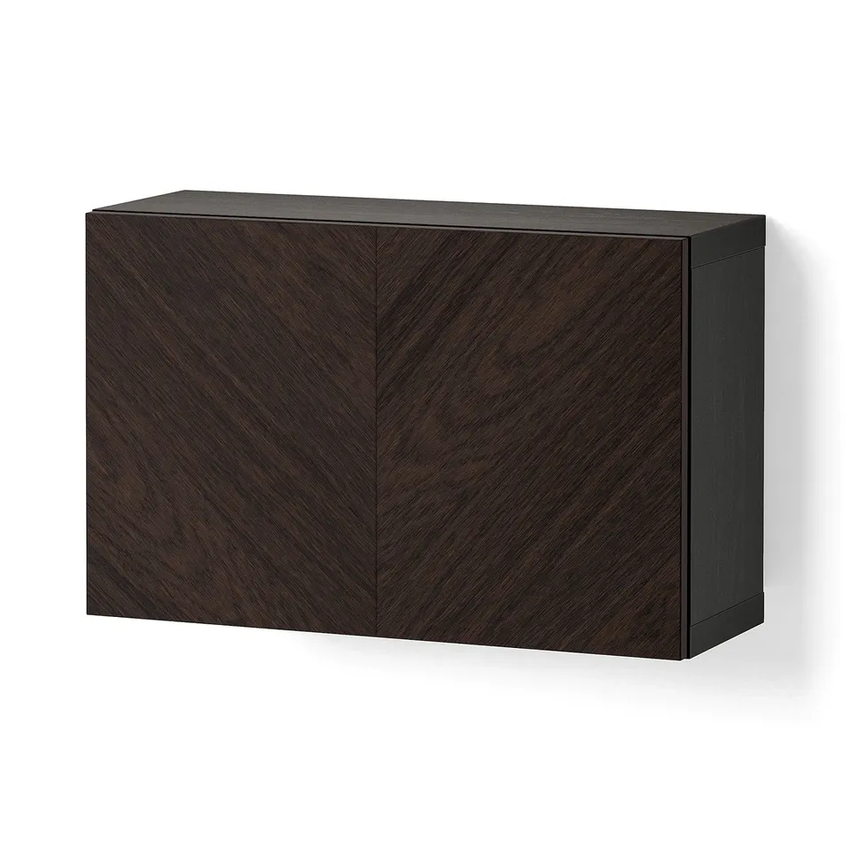 BESTÅ Wall-mounted cabinet combination, black-brown Hedeviken/dark brown stained oak veneer, 60x22x38 cm
