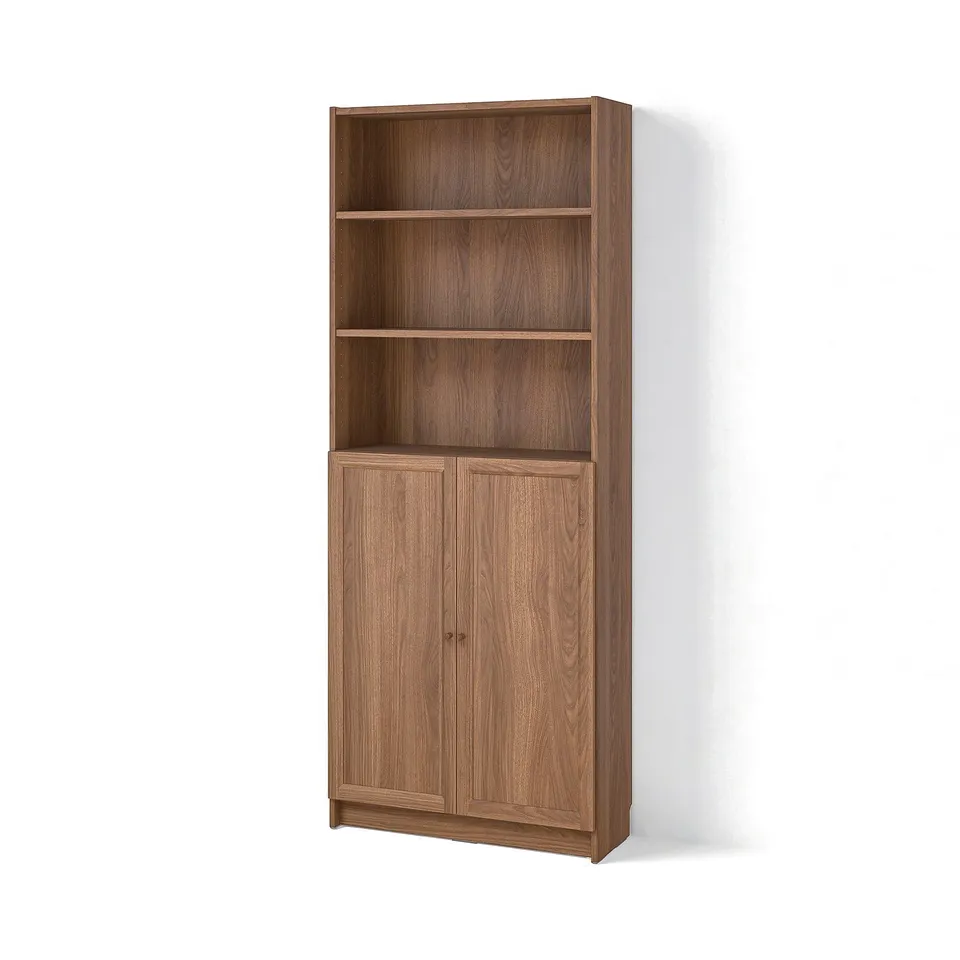 BILLY / OXBERG Bookcase with doors, brown walnut effect, 80x30x202 cm