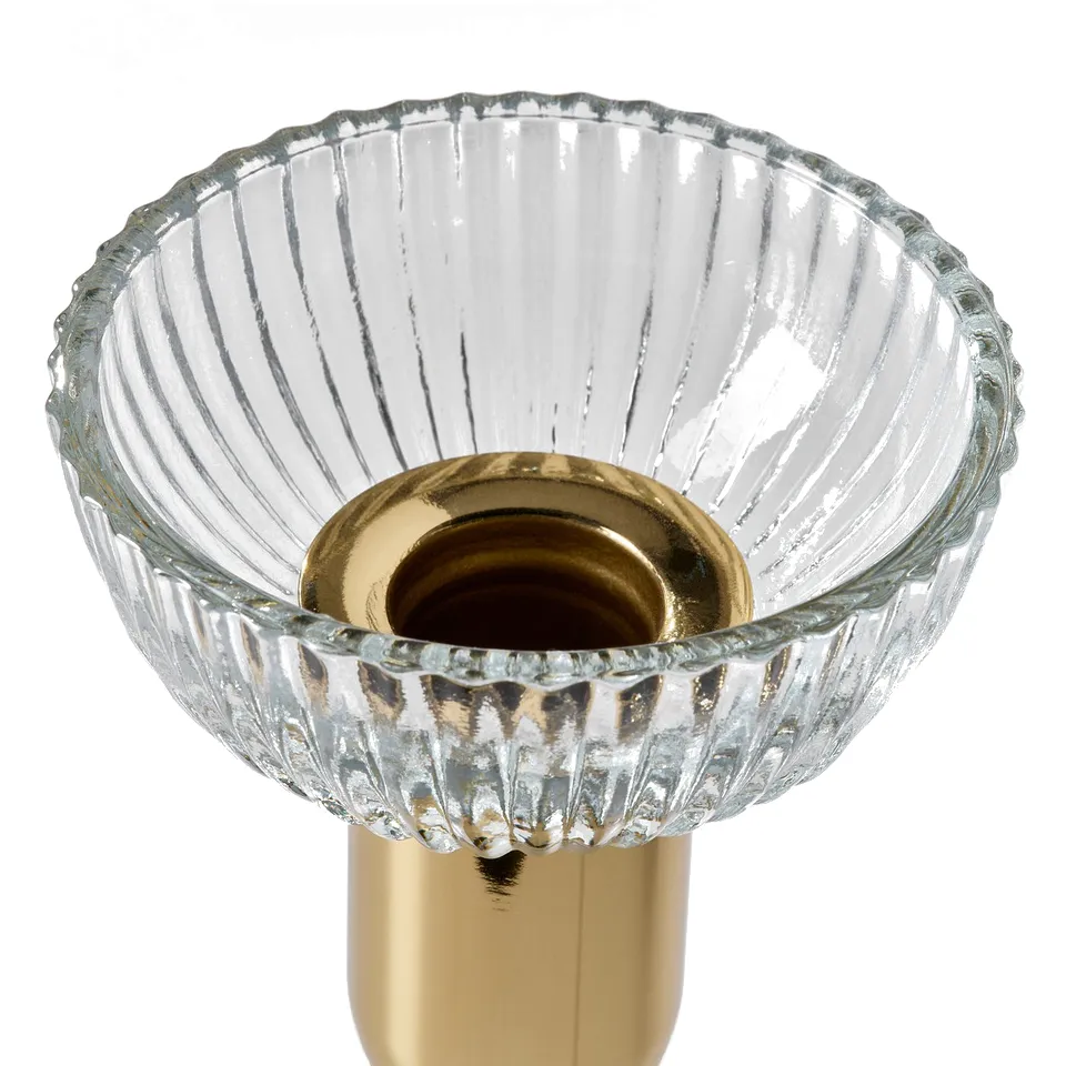 KUNGSTÄRNA Candlestick, clear glass/gold-colour, 19 cm