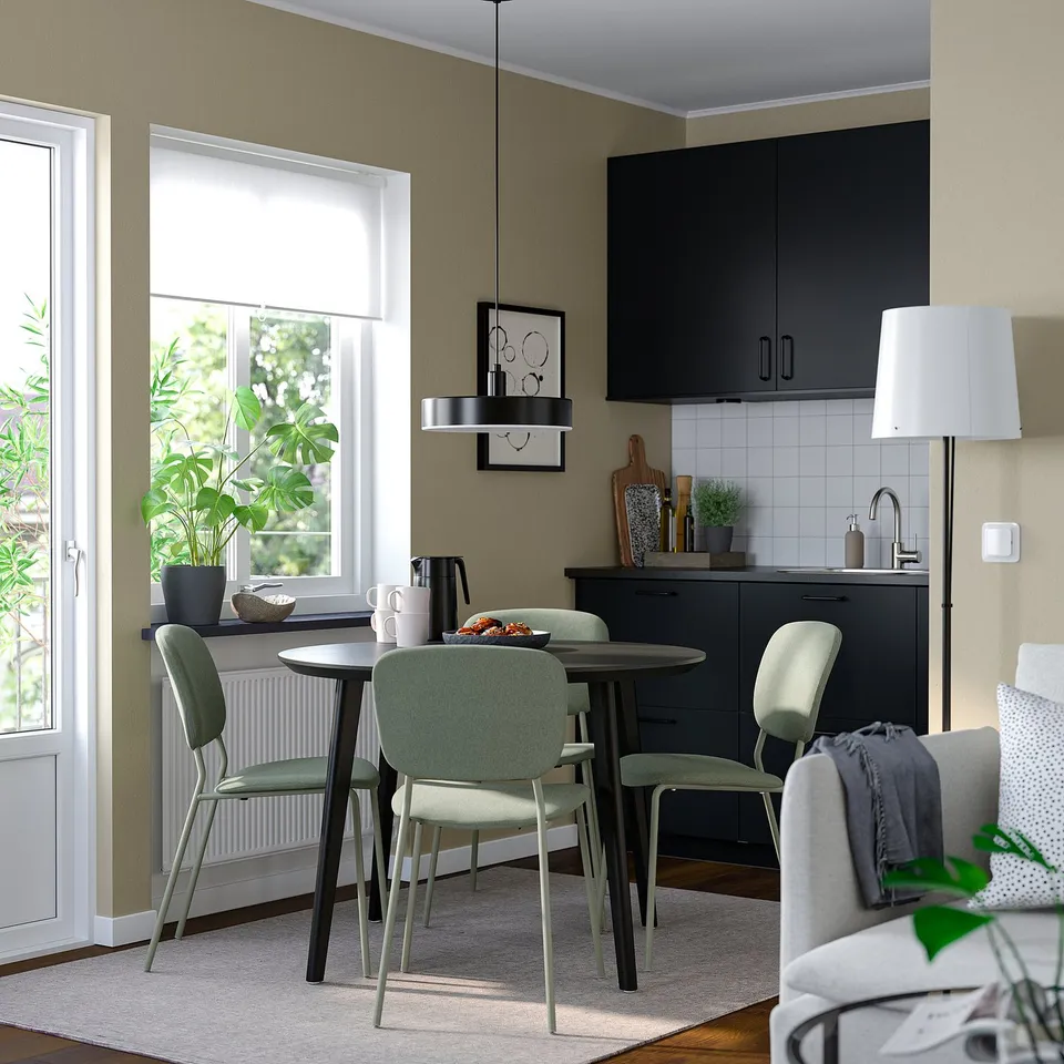 LISABO / VIHALS Table and 4 chairs, black/green Tibbleby grey-green, 105 cm