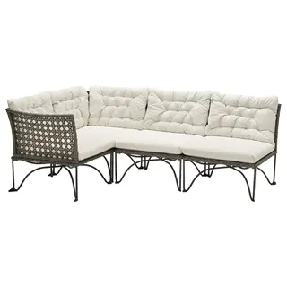 JUTHOLMEN modular corner sofa 3-seat, outdoor, dark grey/Kuddarna light grey-beige, Depth 73 x Height 83 cm