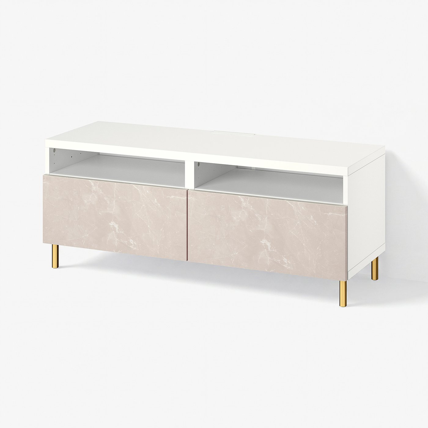 BESTÅ TV bench with drawers, white/Bergsviken/Ösarp beige, 120x42x48 cm