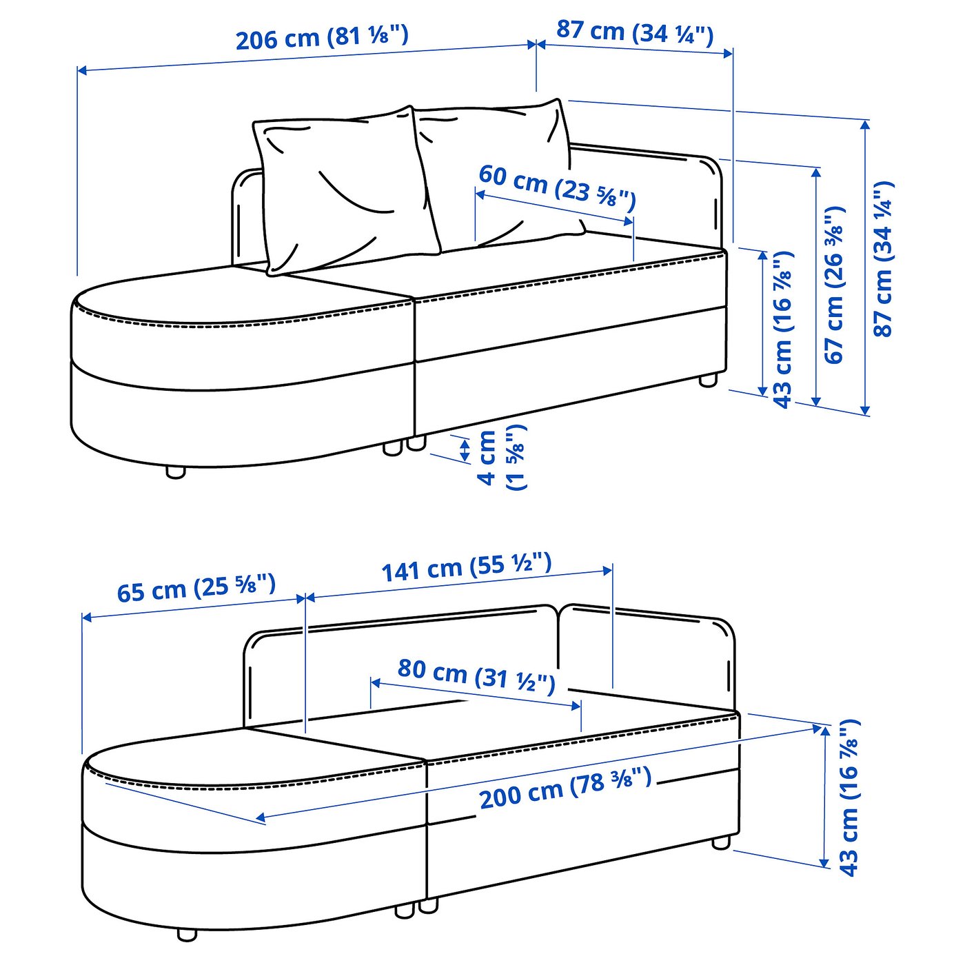 Illustration with measurements for the product: LINDÅKRA.