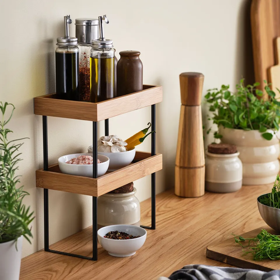 NÅLBLECKA Kitchen countertop organiser, metal/bamboo, 23x13x15 cm