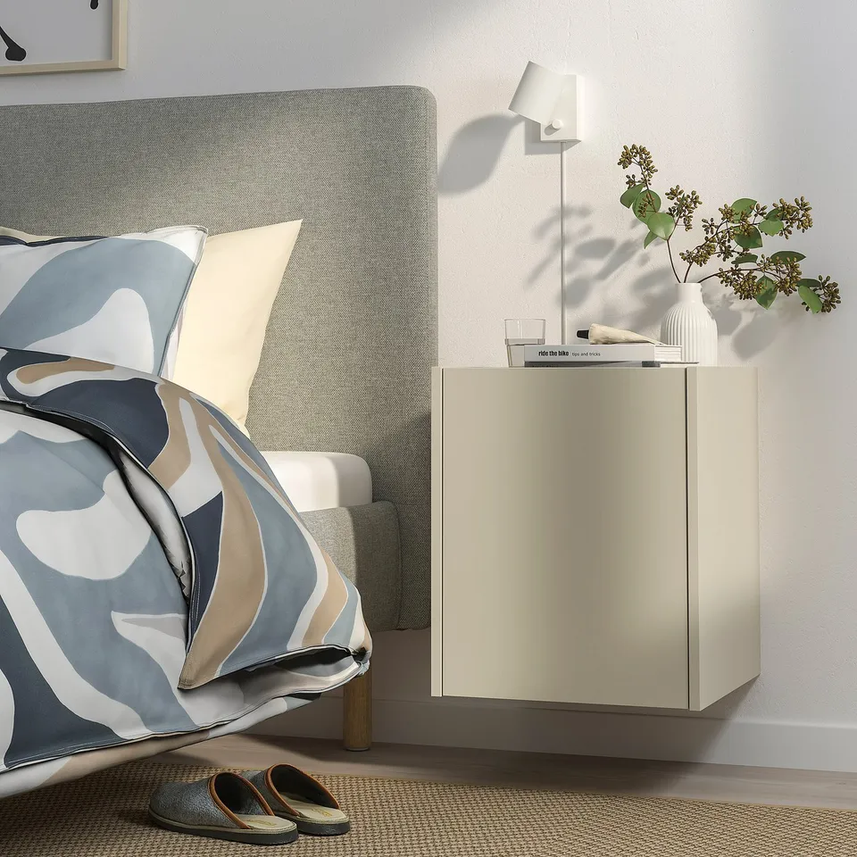 PLÖJKER Bedside table, grey-beige, 41x41x50 cm