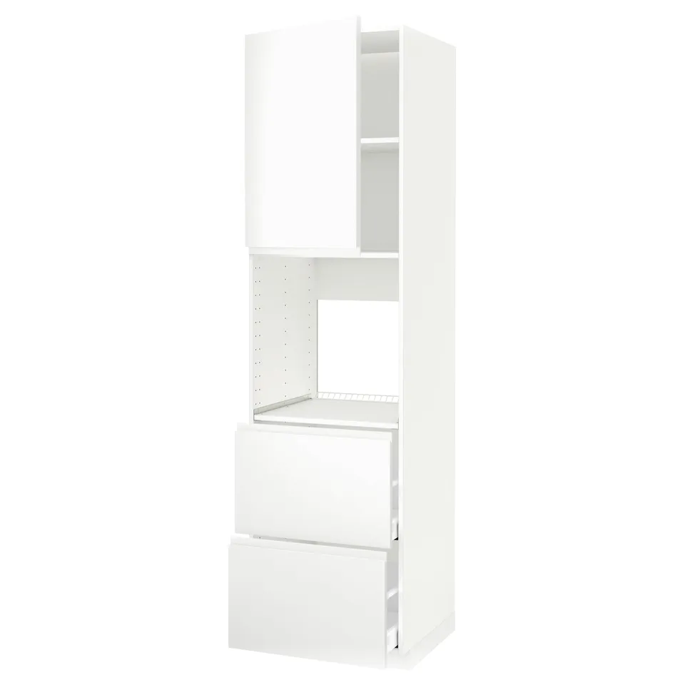 White METOD kitchen unit, minimalist design, adjustable shelves, soft-close drawers.