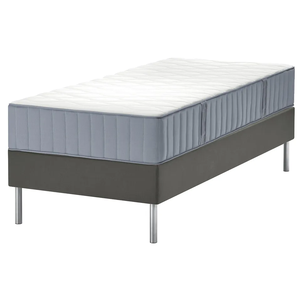 LYNGÖR Divan bed, Vågstranda extra firm/light blue dark grey, 90x200 cm