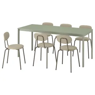 VIHALS / SANDSBERG table and 6 chairs, green brown-beige/Remmarn grey-beige, Width 74 cm