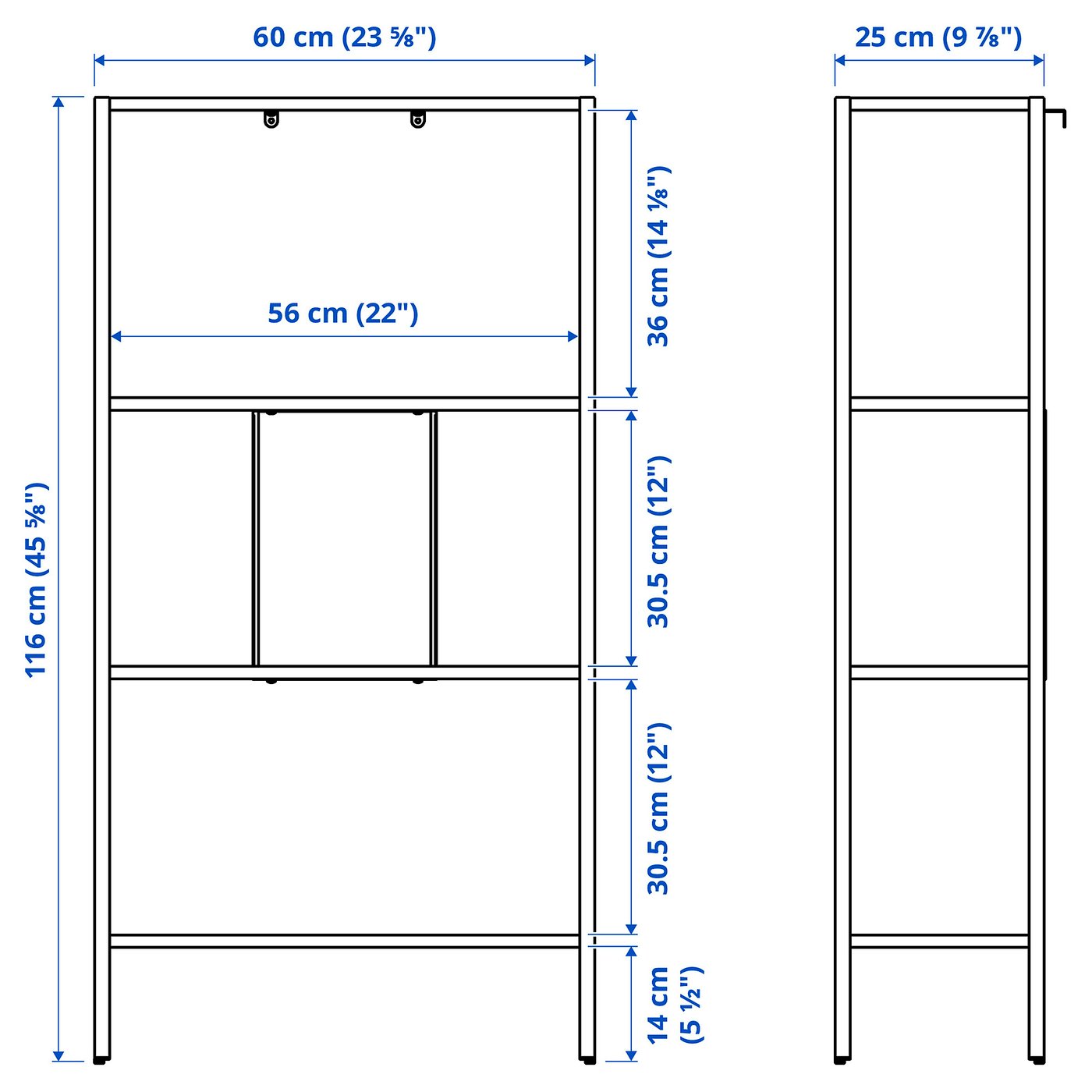 Illustration with measurements for the product: BAGGEBO.