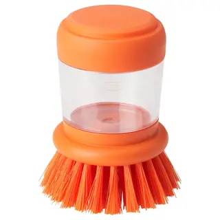 VIDEVECKMAL dish-washing brush with dispenser, bright orange