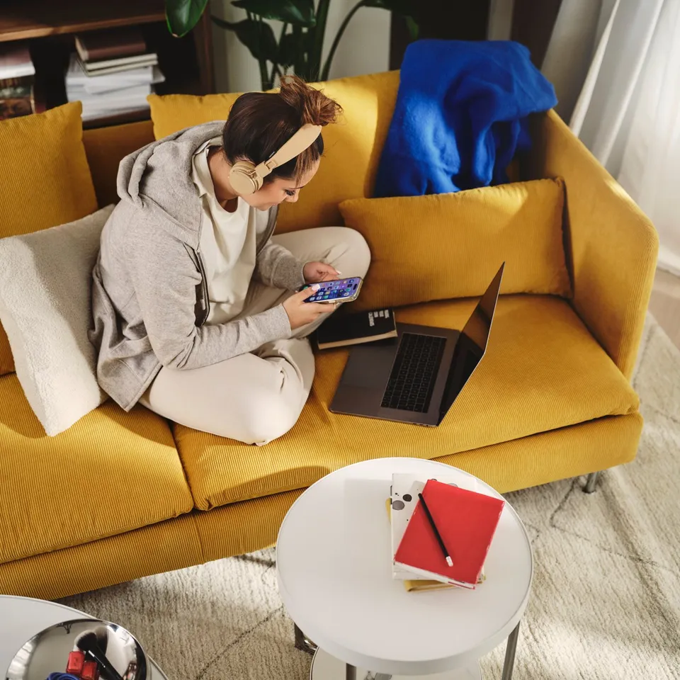 SÖDERHAMN Corner sofa-bed, 6-seat, Kelinge dark yellow