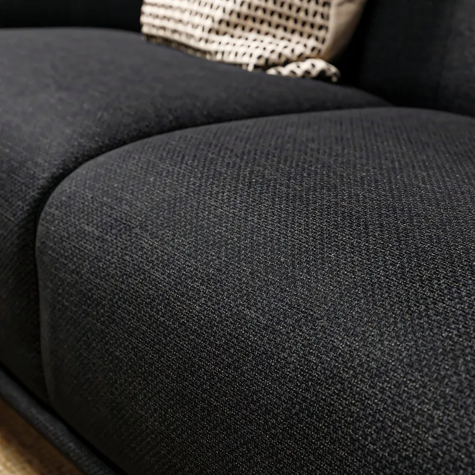 VISKAFORS sofa, dark charcoal, plush fabric, deep seats, rounded shape, classic design.