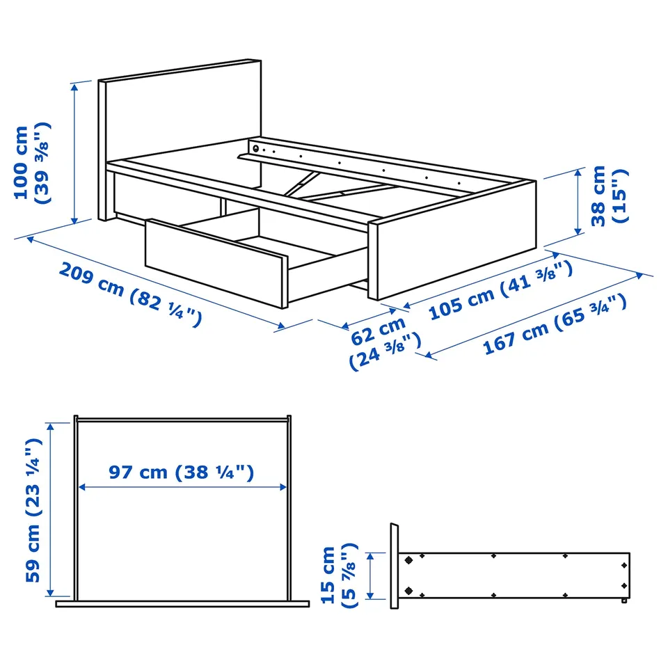 Illustration with measurements for the product: MALM.