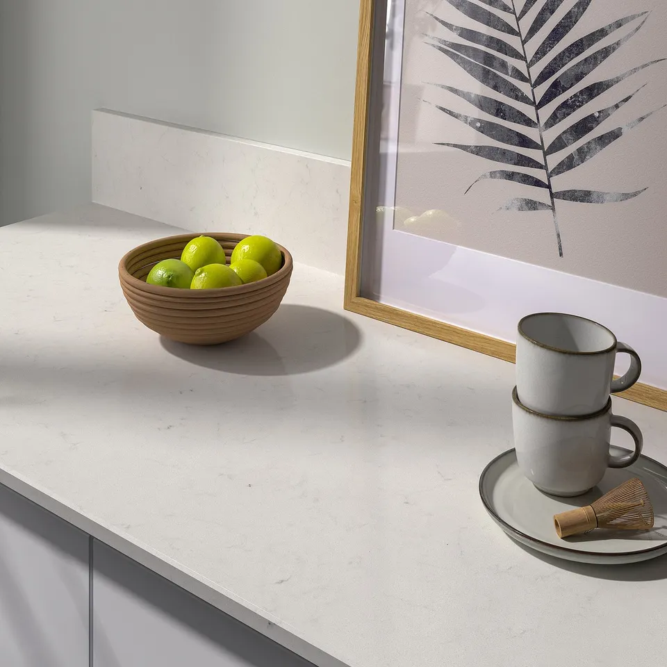 LOCKEBO Custom made worktop, off-white marble effect/glass composite, 1 m²x2.0 cm