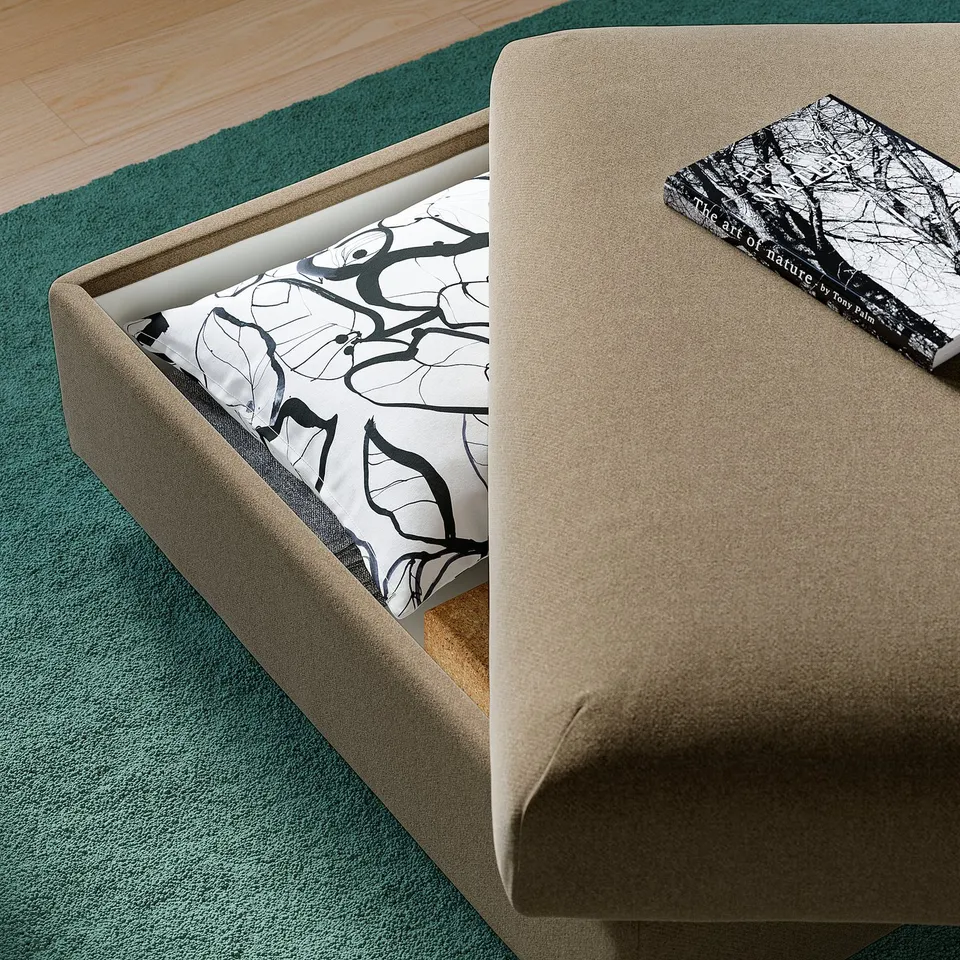 VIMLE Footstool with storage, Johanneshov brown-beige