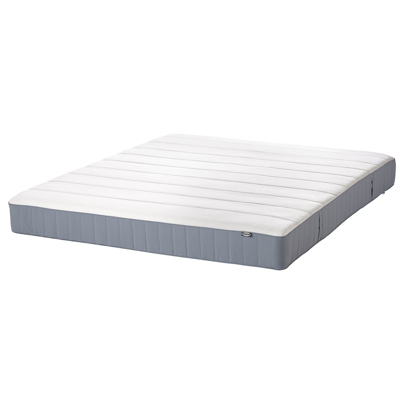 Grey TÄLLÅSEN bed, rectangular, upholstered with polyester, soft headboard.