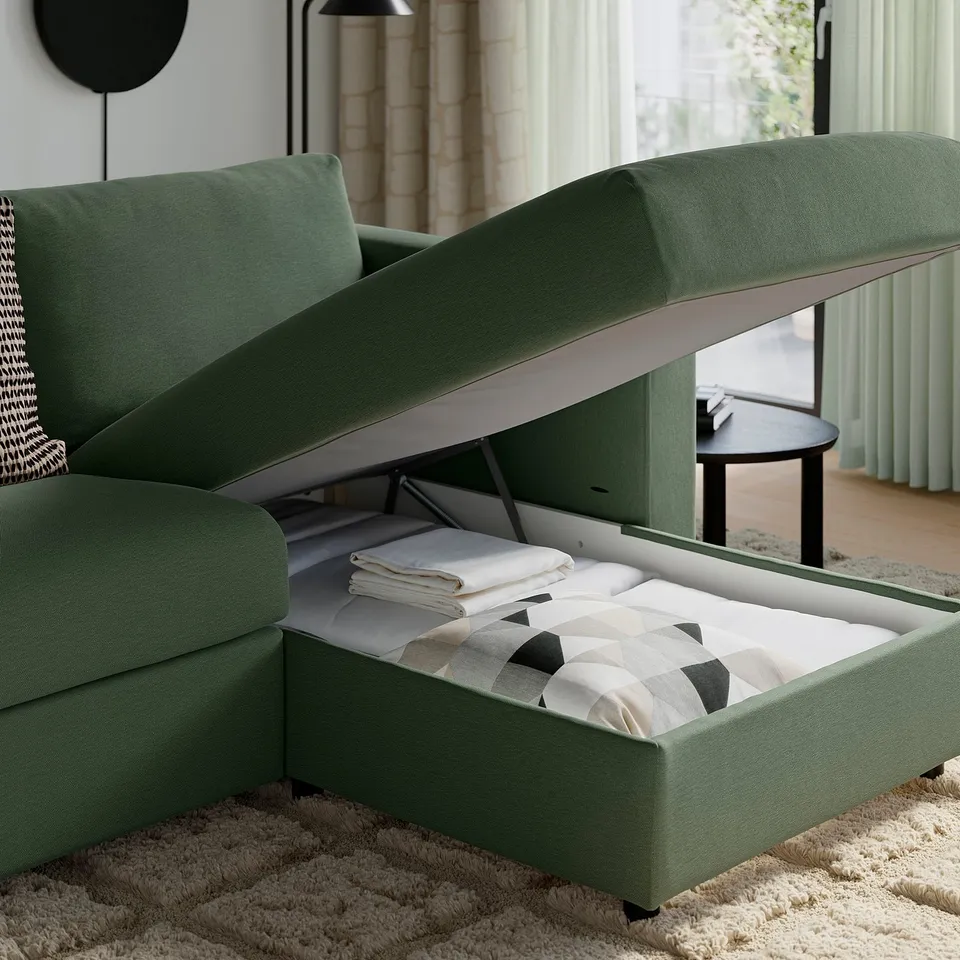 VIMLE 3-seat sofa, with chaise longue/Knäbäck grey-green
