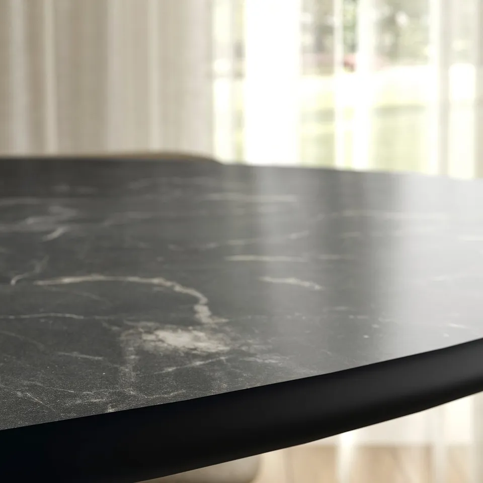 NORRMJÖLE Table, black marble effect/black, 105 cm