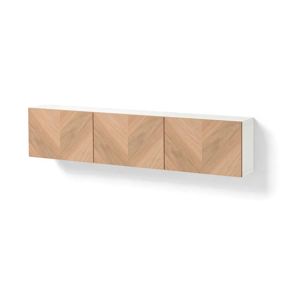 BESTÅ Wall-mounted cabinet combination, white/Hedeviken oak veneer, 180x22x38 cm