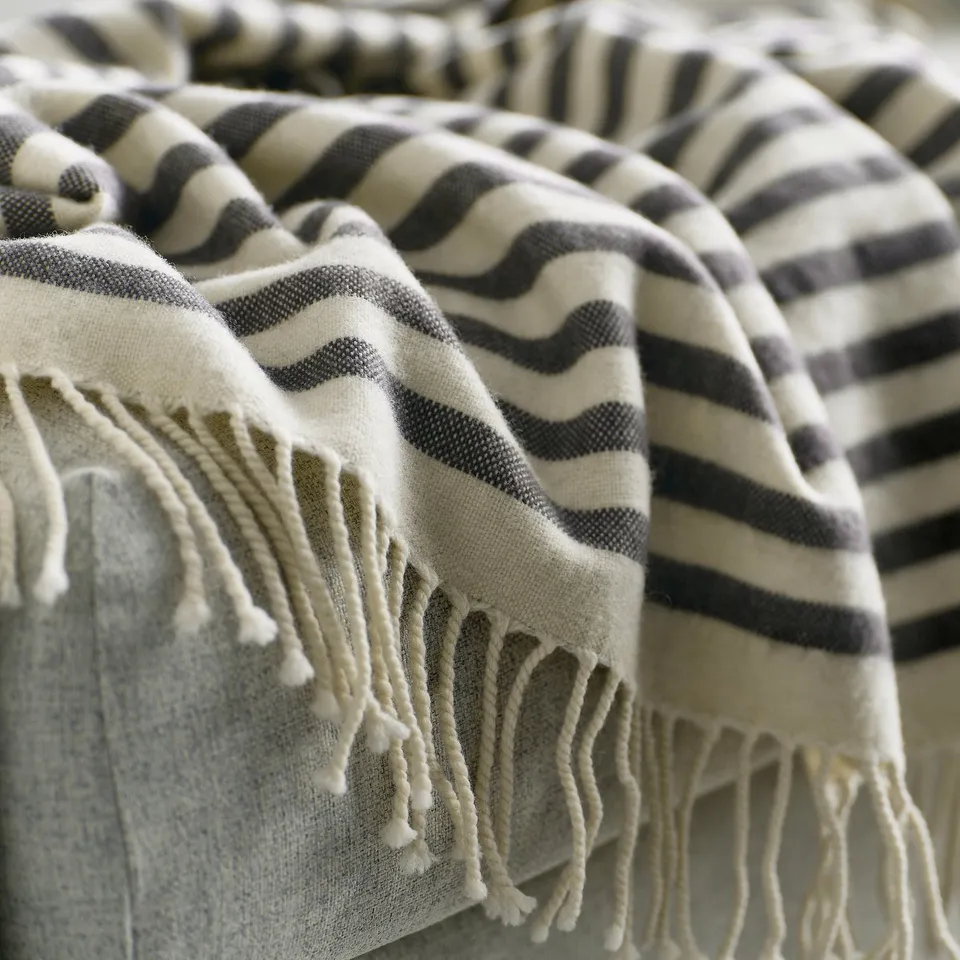 LIVVAKT Throw, off-white grey/striped, 130x170 cm