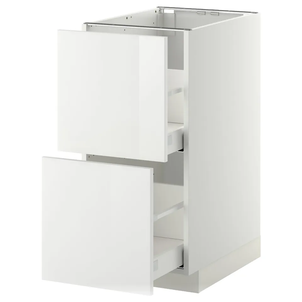 METOD kitchen unit, white, glossy, rectangular, two doors, one drawer, modern, clean design.