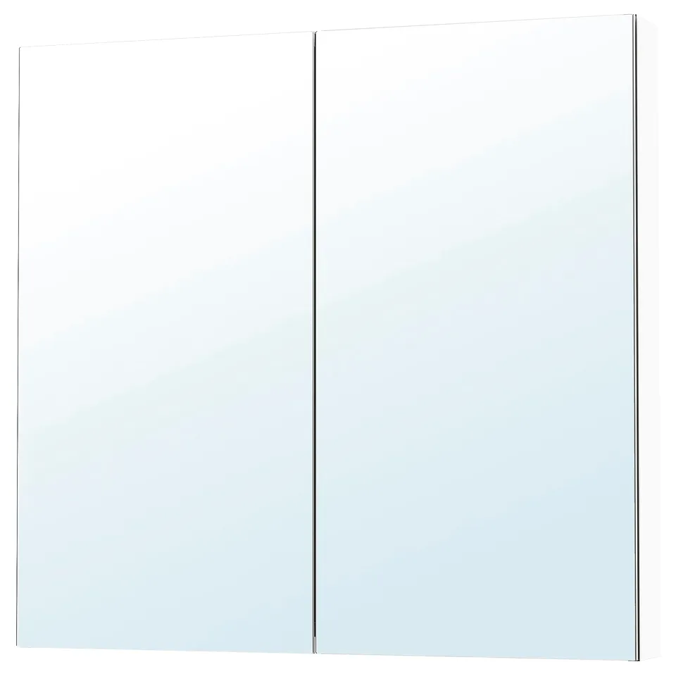 Stil stores LETTAN white mirror cabinet; sleek, wall-mounted with mirrored doors, minimalist design, ideal for bathrooms.
