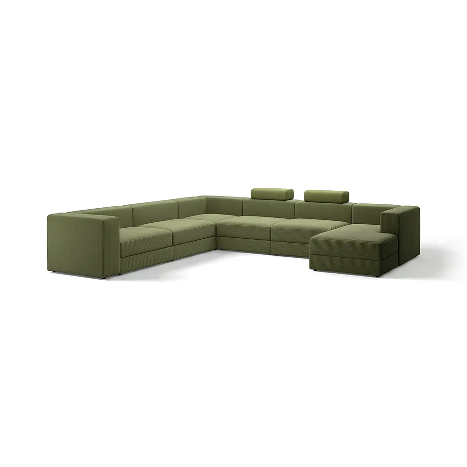 JÄTTEBO green modular sofa, modern design, rectangular shape, corduroy cover, comfortable.