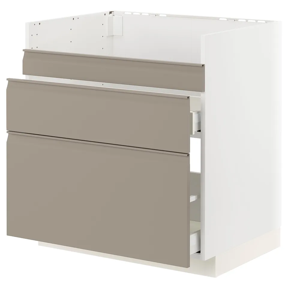 Modern kitchen unit: METOD. Matte grey-beige, sleek design with integrated handles, and sturdy wooden construction.
