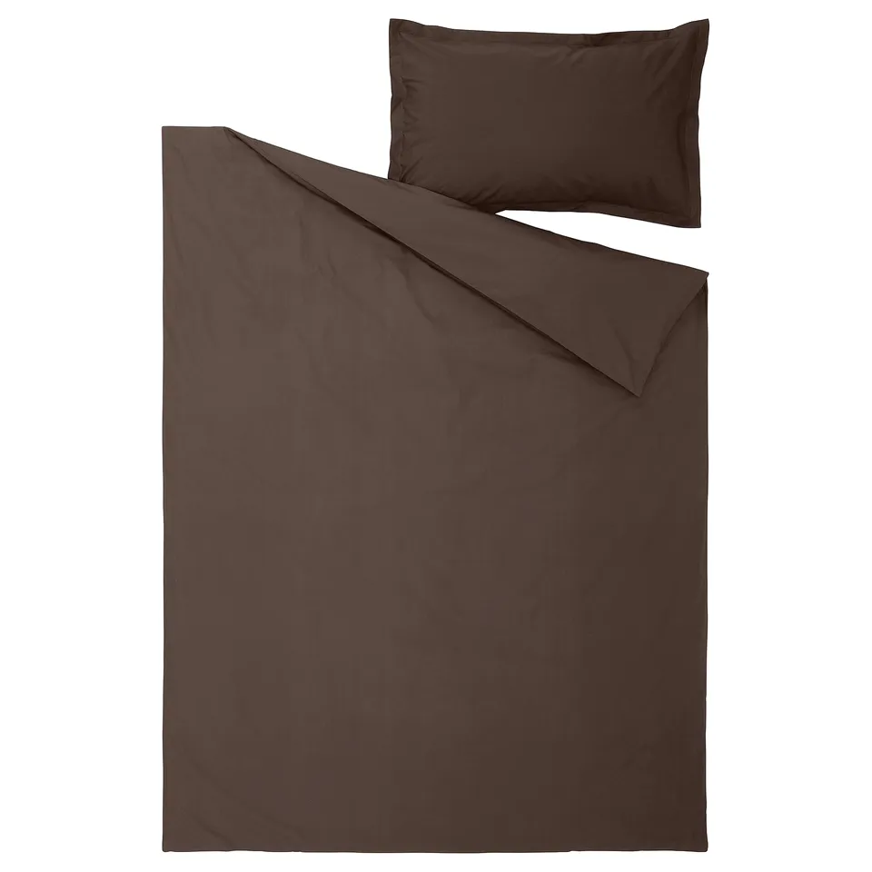 HAMPFLOCKEL duvet & pillow, dark brown, cotton, rectangular, crisp percale weave.