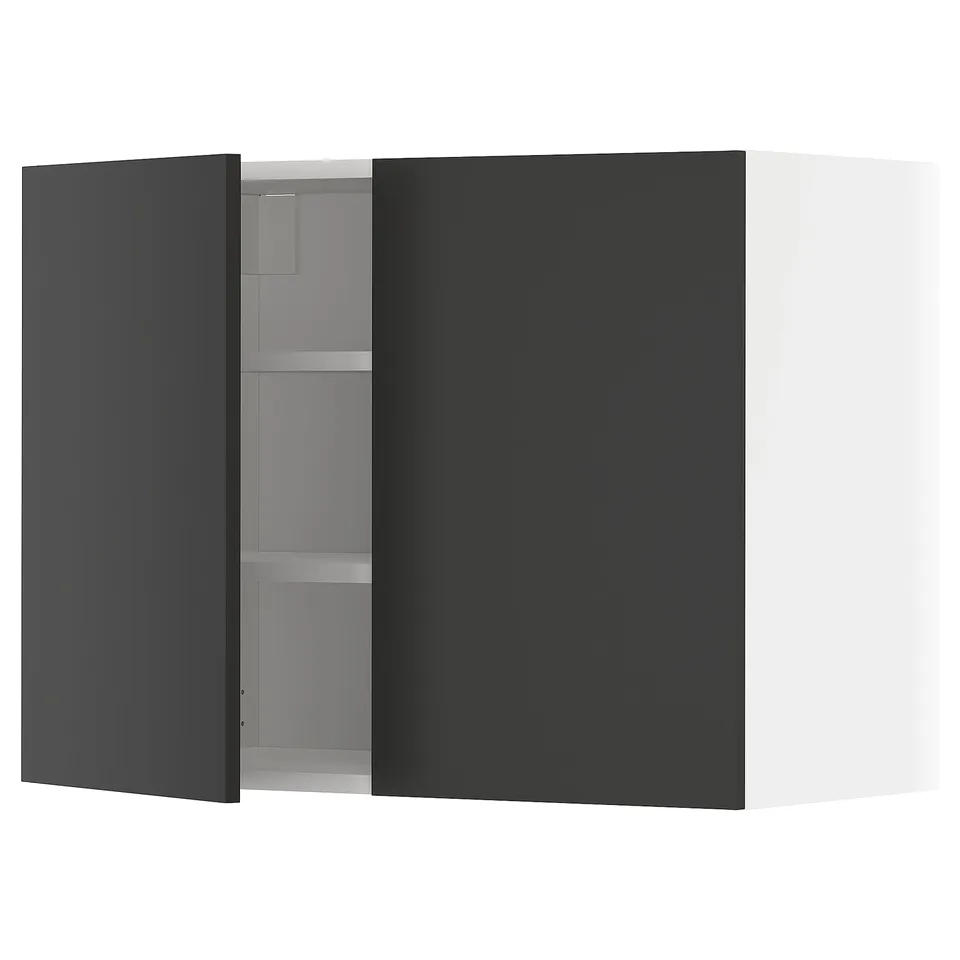 METOD wall cabinet, matt black, modern, adjustable shelf, sleek design.