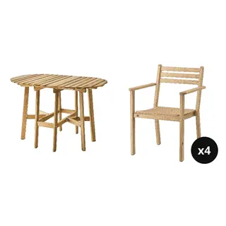 ASKHOLMEN set: gateleg table, outdoor + chair with armrests, outdoor x4