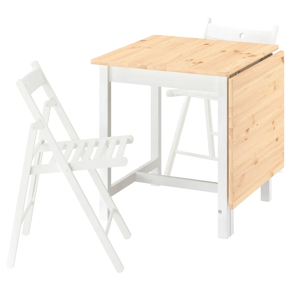 PINNTORP / FRÖSVI Table and 2 folding chairs, light brown stained white stained/pine white, 67/124 cm