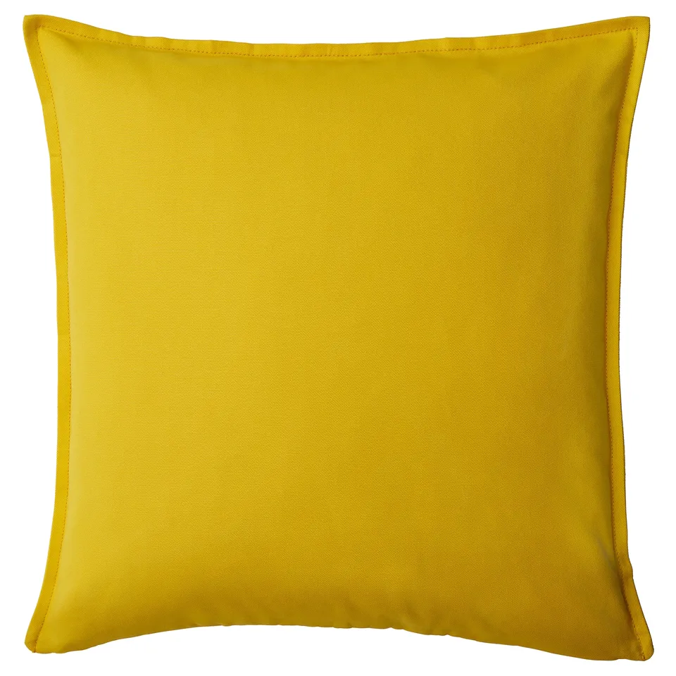 Square yellow GURLI cushion cover with zip, solid colour, 100% recycled cotton.