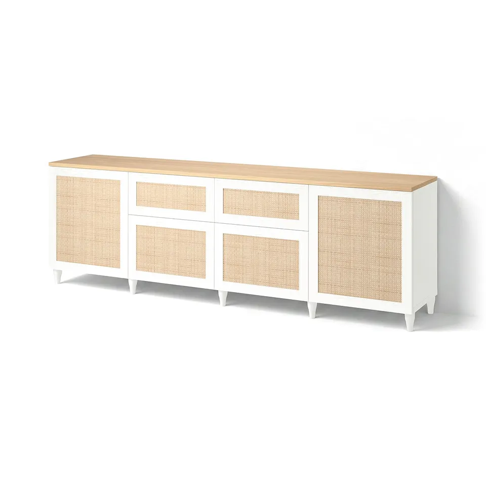BESTÅ Storage combination, white/Studsviken woven poplar, 240x42x76 cm