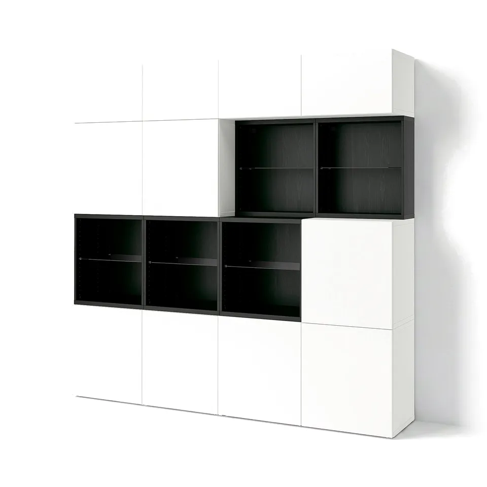 BESTÅ Storage combination with doors, black-brown/Lappviken white, 240x42x231 cm