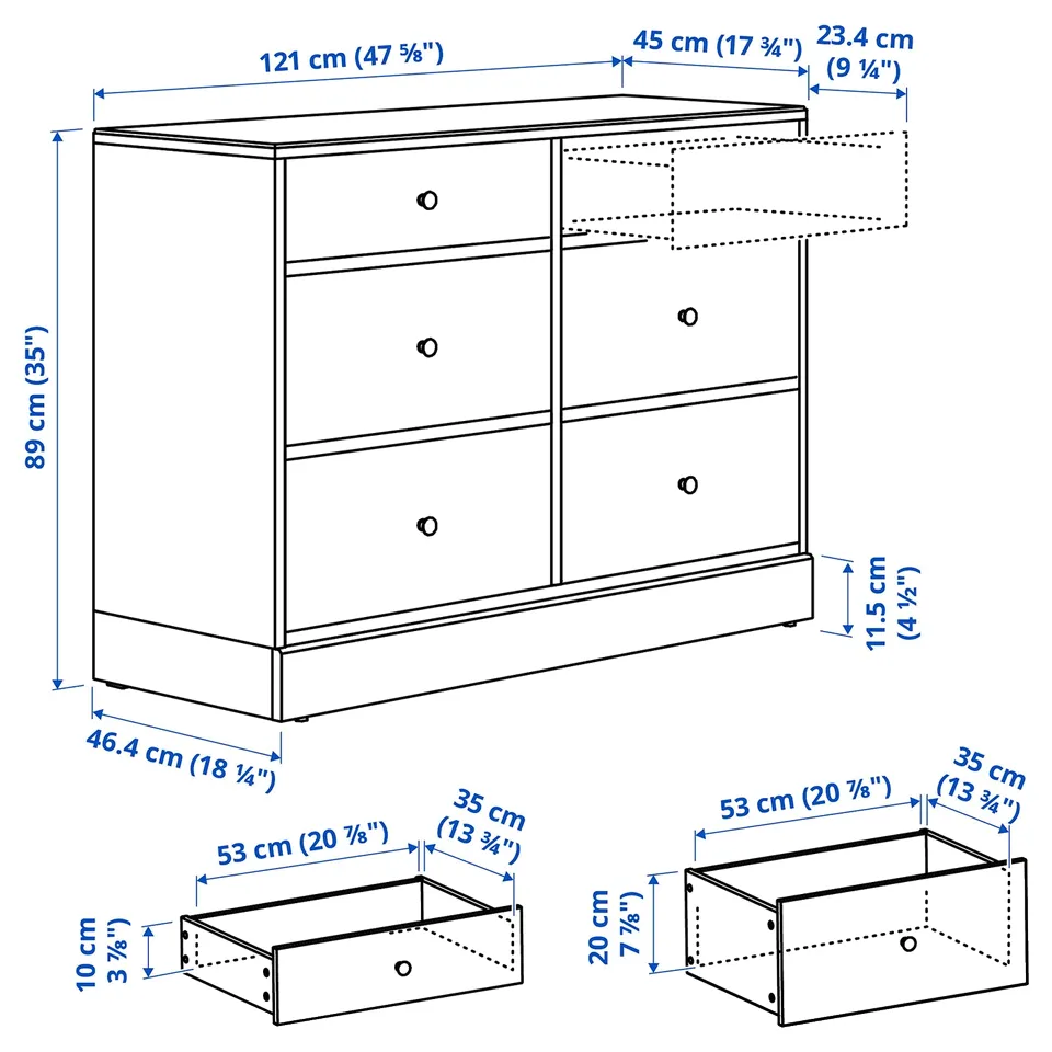 HAVSTA Chest of 6 drawers, black, 121x47x89 cm