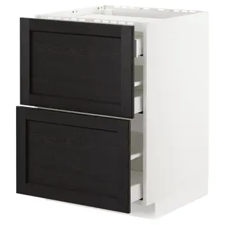 METOD / MAXIMERA base cab f hob/2 fronts/3 drawers, white/Lerhyttan black stained, 60x60x80 cm